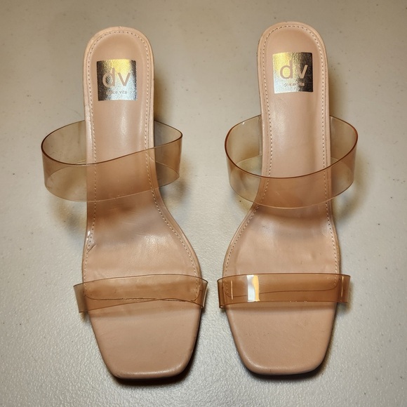 New DV by Dolce Vita Women's Selsta High Heel Slide Sandals Nude Clear Straps - Picture 2 of 7
